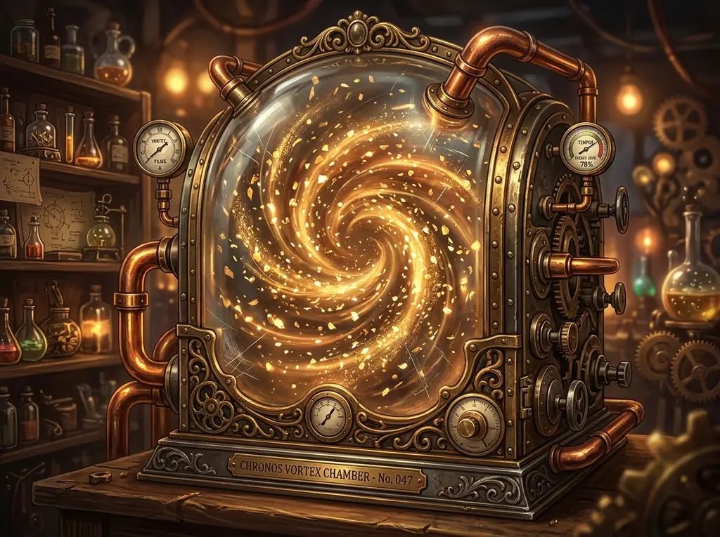 Glowing glass vault swirling with Brass Flakes